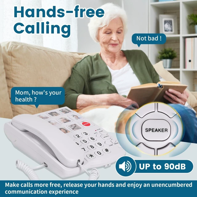 Alt view image 9 of 10 - Telephones for Seniors, Dementia Phone for Seniors - 9 Picture Memory Corded Landline Telephone for Elderly - One-Touch Dial, 110dB+ Amplified Ringer -Home Phones for The Visually Impaired, Alzheimer