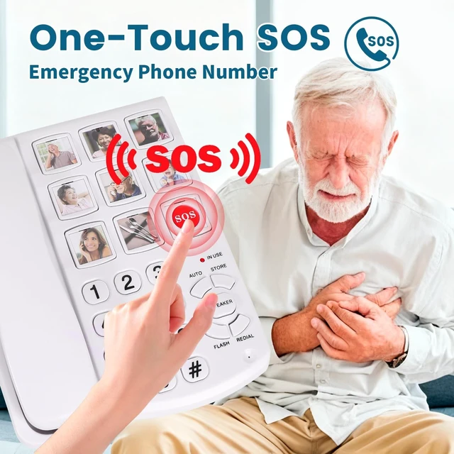 Alt view image 10 of 10 - Telephones for Seniors, Dementia Phone for Seniors - 9 Picture Memory Corded Landline Telephone for Elderly - One-Touch Dial, 110dB+ Amplified Ringer -Home Phones for The Visually Impaired, Alzheimer