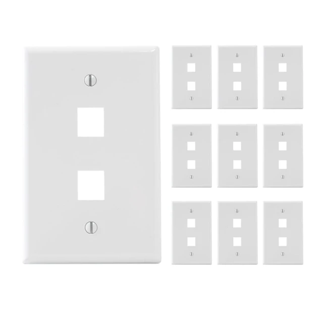 Alt view image 6 of 10 - ICC Oversized 2-Port Keystone Wall Plate, UL Listed, ABS Plastic, Single Gang Faceplate for RJ45 Modular Inserts, White, 10-Pack