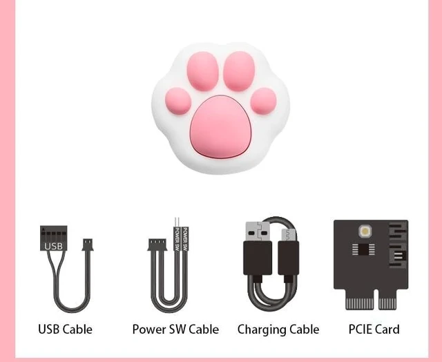 Alt view image 9 of 10 - GGSMLIDH Wireless PC Power Button, Cute Cat Paw Design, PVC Silicone Material, White Pink Desktop Switch with PCIE Connection, Not Compatible with Laptops (Cat Paw, White)
