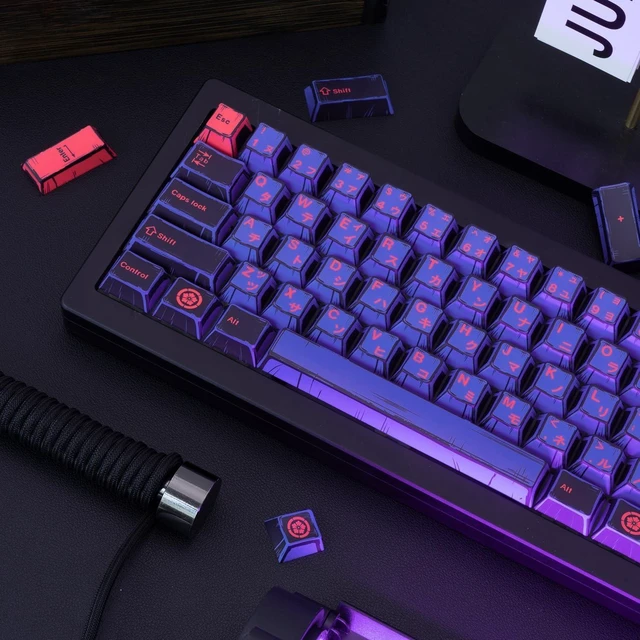 Alt view image 8 of 10 - GEKUCAP Purple Japanese PBT Custom Keycaps, 130 Keys Black Purple Manga Key Caps, Cherry Profile Dye Sublimation Keyboard Keycap Set for Cherry MX Gateron Kailh Switches Mechanical Keyboard