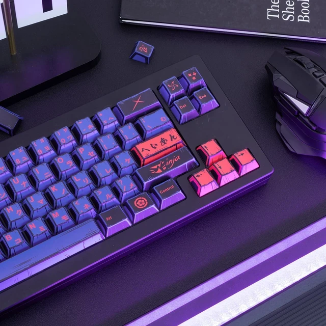 Alt view image 10 of 10 - GEKUCAP Purple Japanese PBT Custom Keycaps, 130 Keys Black Purple Manga Key Caps, Cherry Profile Dye Sublimation Keyboard Keycap Set for Cherry MX Gateron Kailh Switches Mechanical Keyboard