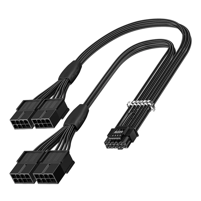 Alt view image 6 of 10 - Fasgear 16pin GPU Cable to 4X 8 Pin Pcie Extension - PCI-e 5.0 12VHPWR Extender Cord 40cm Sleeved 12V-2x6 Cable for GeForce RTX 5090 5080 5070 5070Ti 4090 4080 4070ti 3090Ti (16AWG/Black)
