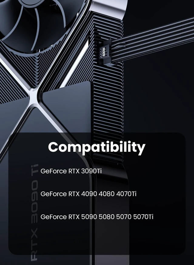 Alt view image 7 of 10 - Fasgear 16pin GPU Cable to 4X 8 Pin Pcie Extension - PCI-e 5.0 12VHPWR Extender Cord 40cm Sleeved 12V-2x6 Cable for GeForce RTX 5090 5080 5070 5070Ti 4090 4080 4070ti 3090Ti (16AWG/Black)