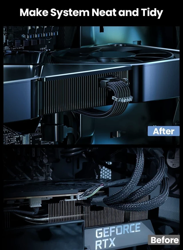 Alt view image 8 of 10 - Fasgear 16pin GPU Cable to 4X 8 Pin Pcie Extension - PCI-e 5.0 12VHPWR Extender Cord 40cm Sleeved 12V-2x6 Cable for GeForce RTX 5090 5080 5070 5070Ti 4090 4080 4070ti 3090Ti (16AWG/Black)
