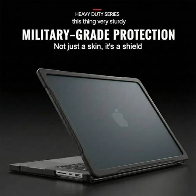 Alt view image 8 of 10 - Batianda Ultimate Protection Case for New MacBook Pro 14 inch 2025 M5 M4 M3 Pro Max Chip Matte Translucent Rugged Armor Shell with Shockproof Carbon Fiber Edges Keyboard Cover,Anti-Fingerprint Black