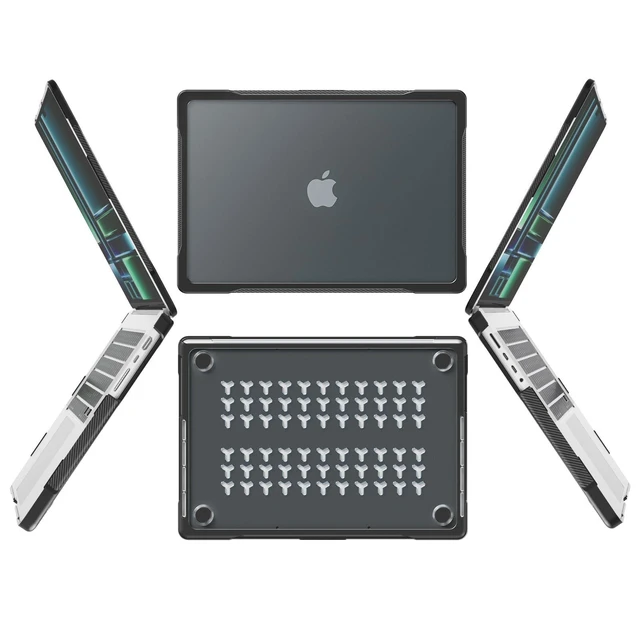 Alt view image 9 of 10 - Batianda Ultimate Protection Case for New MacBook Pro 14 inch 2025 M5 M4 M3 Pro Max Chip Matte Translucent Rugged Armor Shell with Shockproof Carbon Fiber Edges Keyboard Cover,Anti-Fingerprint Black