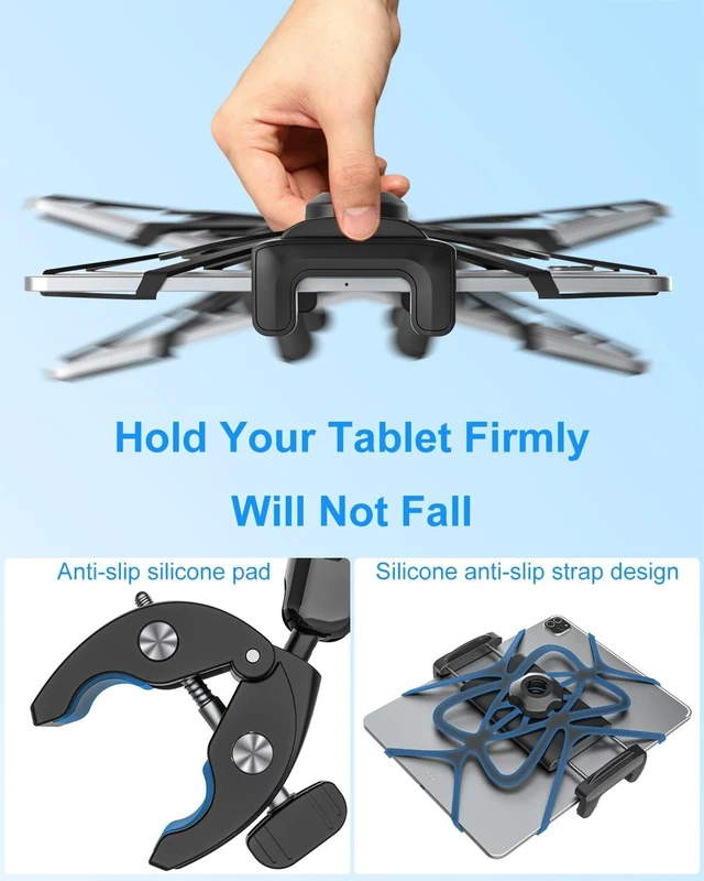 Alt view image 9 of 10 - Kolasels Boat Helm Tablet Mount, Marine Pole Rail Tablet Holder with Metal Adjustment Arm, Handlebar Clamp for Speed Boat, Compatible iPad Pro 12.9, Air, Mini, Galaxy Tab, iPhone 17, 4-13" Device