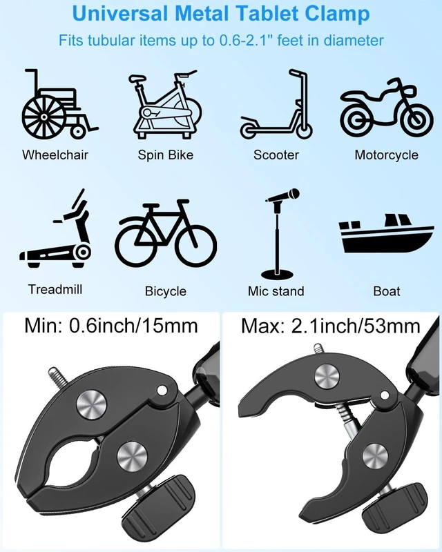 Alt view image 10 of 10 - Kolasels Boat Helm Tablet Mount, Marine Pole Rail Tablet Holder with Metal Adjustment Arm, Handlebar Clamp for Speed Boat, Compatible iPad Pro 12.9, Air, Mini, Galaxy Tab, iPhone 17, 4-13" Device