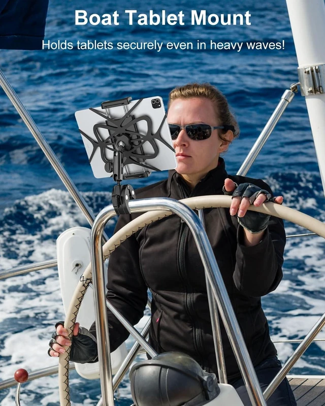 Alt view image 7 of 10 - Kolasels Boat Helm Tablet Mount, Marine Pole Rail Tablet Holder with Metal Adjustment Arm, Handlebar Clamp for Speed Boat, Compatible iPad Pro 12.9, Air, Mini, Galaxy Tab, iPhone 17, 4-13" Device