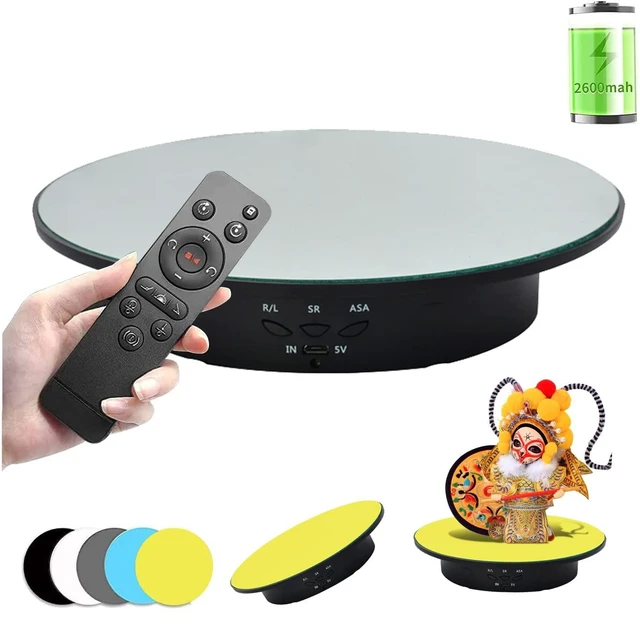 Alt view image 6 of 10 - QINMAY 360 Degree Rotating Display Stand,360 Degree Photography Turntable with Remote Control,5 PVC Backgrounds,Battery/USB Power Supply for Photography Product Shows