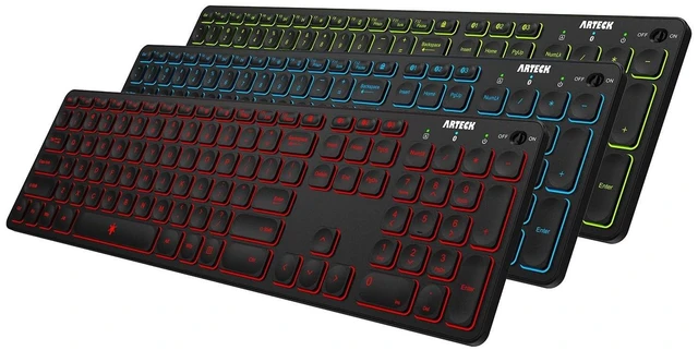 Alt view image 6 of 10 - Arteck Universal Backlit 7-Colors & Adjustable Brightness Multi-Device Full Size Wireless Bluetooth Keyboard for Windows, iOS, iPad OS, Android, Computer Desktop Laptop Surface Tablet Smartphone