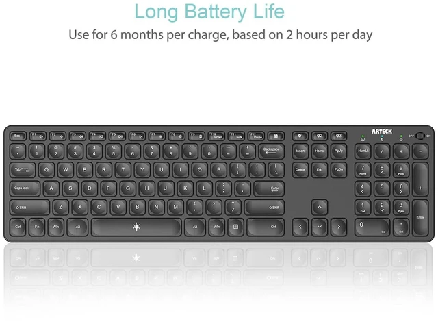 Alt view image 9 of 10 - Arteck Universal Backlit 7-Colors & Adjustable Brightness Multi-Device Full Size Wireless Bluetooth Keyboard for Windows, iOS, iPad OS, Android, Computer Desktop Laptop Surface Tablet Smartphone