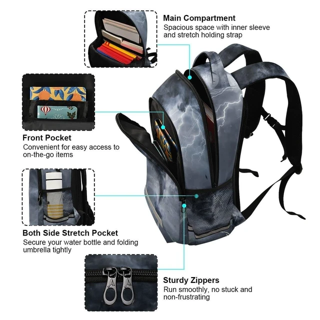 Alt view image 9 of 10 - Glaphy Tornado Pattern Backpack for Boys Girls Kids, Laptop Bookbag Lightweight Travel Daypack School Backpacks