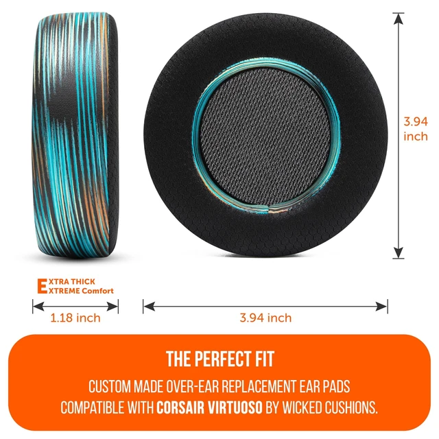 Alt view image 10 of 10 - WC Freeze Virtuoso - Hybrid Fabric Cooling Gel Replacement Earpads for Corsair Virtuoso Gaming Headset, Made by Wicked Cushions, Improved Durability, Thickness and Sound Isolation ^^ The Simulat