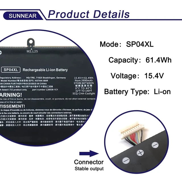 Alt view image 8 of 10 - SUNNEAR SP04XL L28764-005 Laptop Battery Replacement for HP Spectre X360 13T-AP000 13-AP0053DX 13-AP0XXX 13-AP0013DX 13-AP0045NR Series HSTNN-IB8R HSTNN-OB1B L28538-AC1 TPN-Q203 61.4Wh