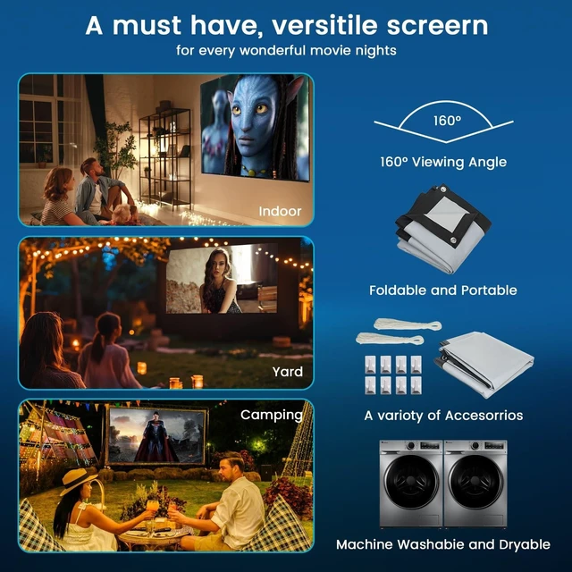Alt view image 9 of 10 - KAMUNING 120 inch Gray ALR Projector Screen, 4K Movie Projector Screen,16:9 HD mini Home Theater Movie Screen, Suitable for Bedroom,Yard, Camping, Spontaneous Movie Night or Road Trip