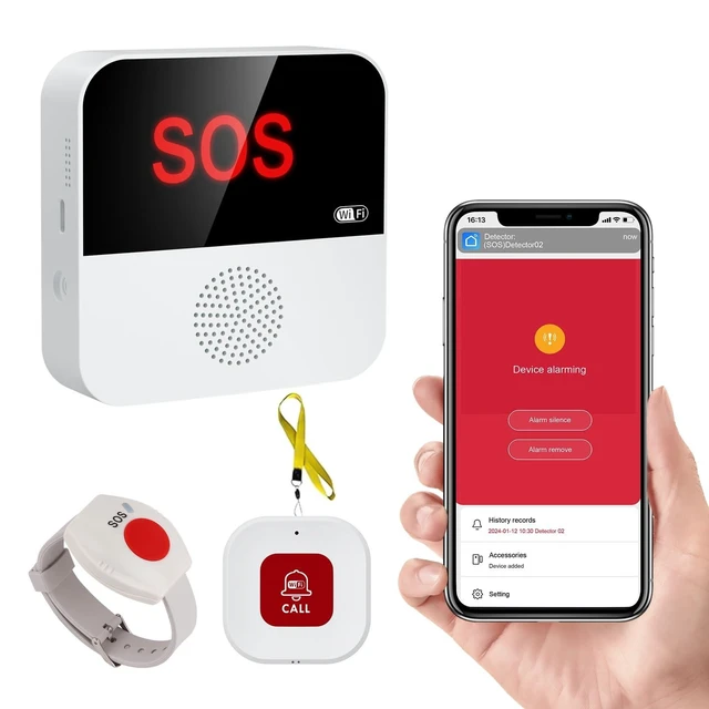 Alt view image 6 of 10 - Chatthen WiFi Pager, Caregiver Pagers Life Alert Systems for Seniors no Monthly Fee, 1 Receiver and 1 SOS Panic Button & 1 Watch Pager, Compatible with Tuya Smart/Smart Life APP