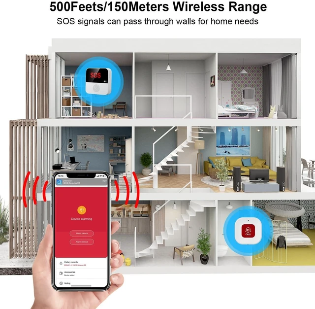 Alt view image 9 of 10 - Chatthen WiFi Pager, Caregiver Pagers Life Alert Systems for Seniors no Monthly Fee, 1 Receiver and 1 SOS Panic Button & 1 Watch Pager, Compatible with Tuya Smart/Smart Life APP