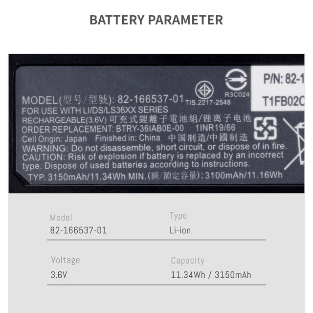 Alt view image 7 of 10 - DS3678 Scanner Battery for Zebra DS3600 DS3678 LI3678 LI3678-SR LS3678 DS3678-SR0F003VZWW DS3678-SR DS3678-HD DS3678-ER Series Scanners, BTRY-RF20GAB0E-00 82-166537-01 3.6V 3150mAh/11.34Wh