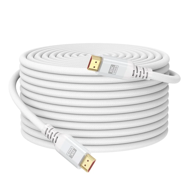 Alt view image 6 of 10 - UVOOI 8K White HDMI Cable 25 FT, HDMI 2.1 Cable 25FT Ultra High Speed eARC Braided Long HDMI Cord with 8K@60Hz, 4K@120Hz, HDR10+, Dolby, 3D, HDCP2.3 for Laptop/Monitor/HDTV/Soundbar/Blu-ray/PS5/Xbox