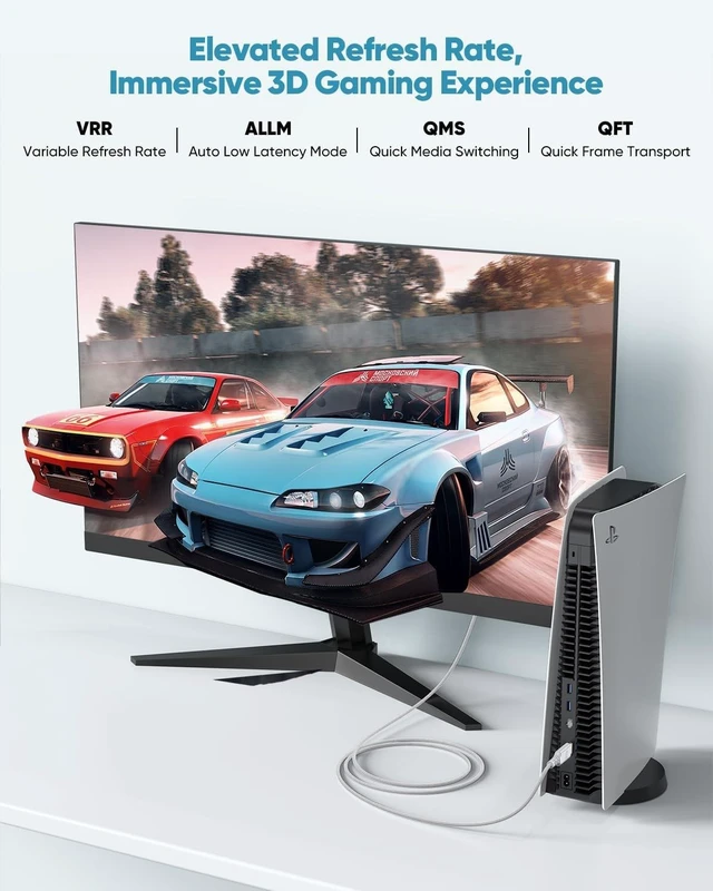 Alt view image 10 of 10 - UVOOI 8K White HDMI Cable 25 FT, HDMI 2.1 Cable 25FT Ultra High Speed eARC Braided Long HDMI Cord with 8K@60Hz, 4K@120Hz, HDR10+, Dolby, 3D, HDCP2.3 for Laptop/Monitor/HDTV/Soundbar/Blu-ray/PS5/Xbox