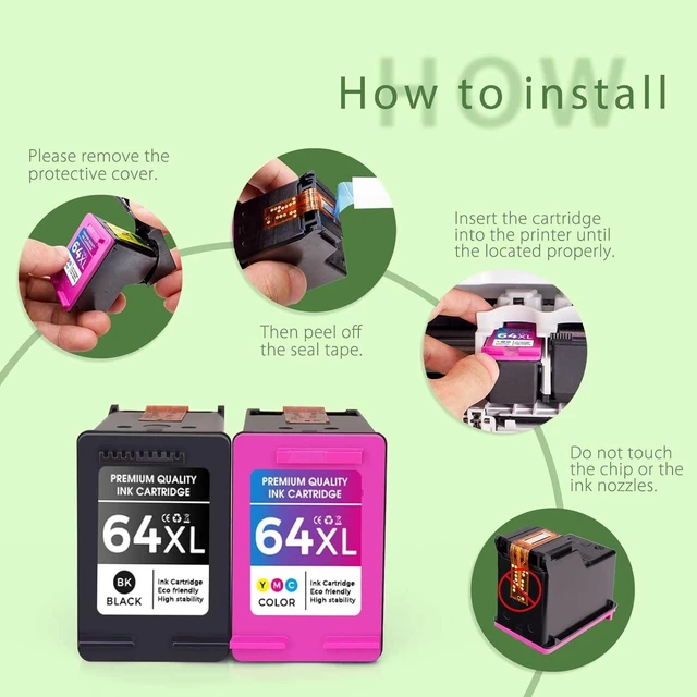 Alt view image 11 of 14 - 64 64XL Ink Cartridge Combo Pack Replacement for Ink 64 for 64xl Black Ink Cartridge for 64 Ink use with Envy Photo 7855 Ink cartridges 7200 7455 7858 7900 Printer (1BK+1C)