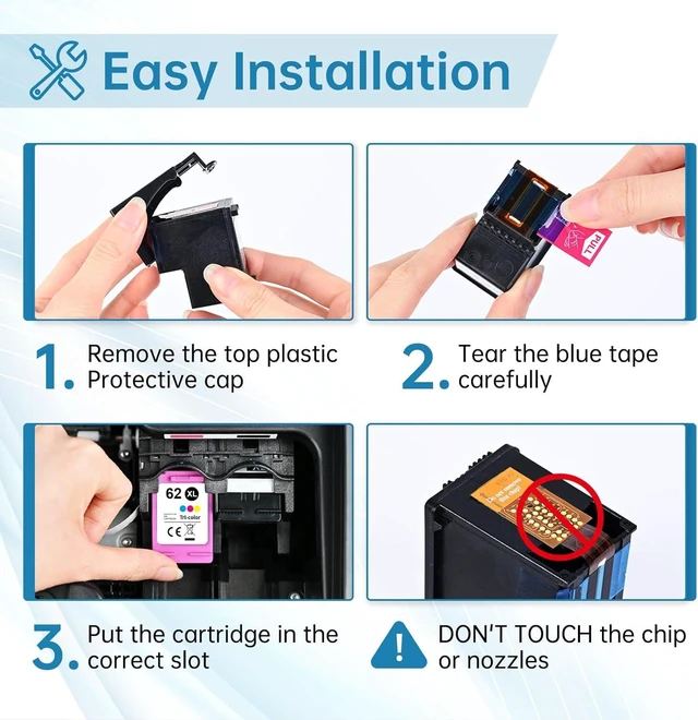 Alt view image 12 of 14 - 62XL Ink Cartridges Black and Color Replacement for Ink 62XL Ink Cartridges Combo Pack for Ink 62 Fit for Envy 7640 5660 7645 7644 5540 OfficeJet 5746 5740 8040 250 200 Printer Ink 62 XL(2 Pack)