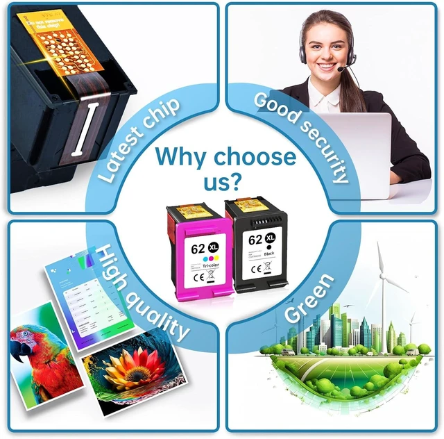 Alt view image 13 of 14 - 62XL Ink Cartridges Black and Color Replacement for Ink 62XL Ink Cartridges Combo Pack for Ink 62 Fit for Envy 7640 5660 7645 7644 5540 OfficeJet 5746 5740 8040 250 200 Printer Ink 62 XL(2 Pack)