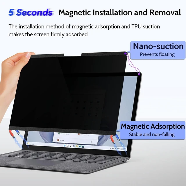 Alt view image 8 of 10 - IPROKKO Magnetic Privacy Screen for 15 inch Surface Laptop 7 Gen (release in 2024), Removable Matte Computer Screen Spy Filter Compatible with Microsoft Laptop, Anti-Glare Blue Light Scratch S