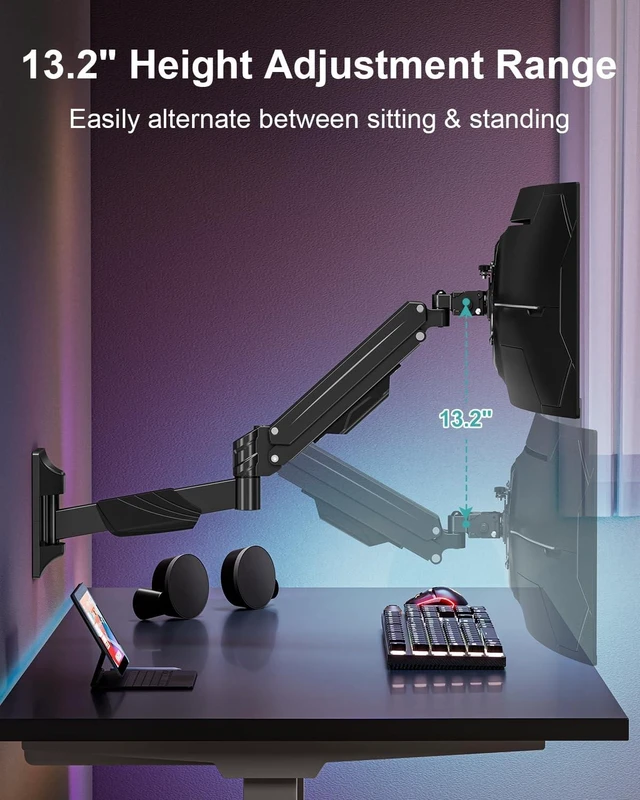 Alt view image 10 of 10 - MOUNT PRO Monitor Wall Mount for 17-43" Ultrawide Screens, Single Wall Mount Monitor Arm Holds up to 33.1 lbs, Full Motion Adjustable Wall Bracket with VESA Extension Kit, VESA Mount Max 200x200mm