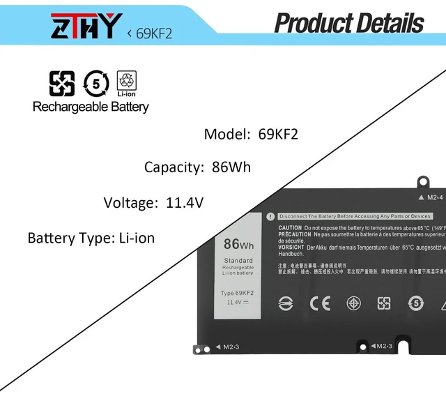 Alt view image 8 of 10 - 69KF2 Laptop Battery Replacement for Dell Alienware M15 R3 R4 R5 R6 R7 M16 R1 M17 R3 R4,G15 5510 5511 5520 5525 5530/G16 7620 7630/G7 15 7500 Precision 5550 5560 5570 Vostro 7510 7620 8FCTC 11.4V 86Wh