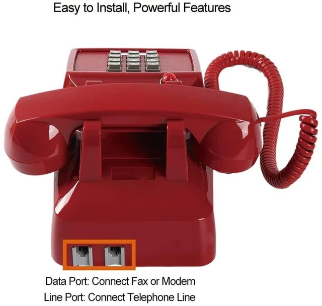 Alt view image 8 of 10 - Traditional Red Landline Phone, Retro Corded Telephone Visible Ringing Indicator, Classic 2500 Analog Desk Phone, Vintage Corded Desk Telephone Large Button, Old Red Telephone Landline for School,Home