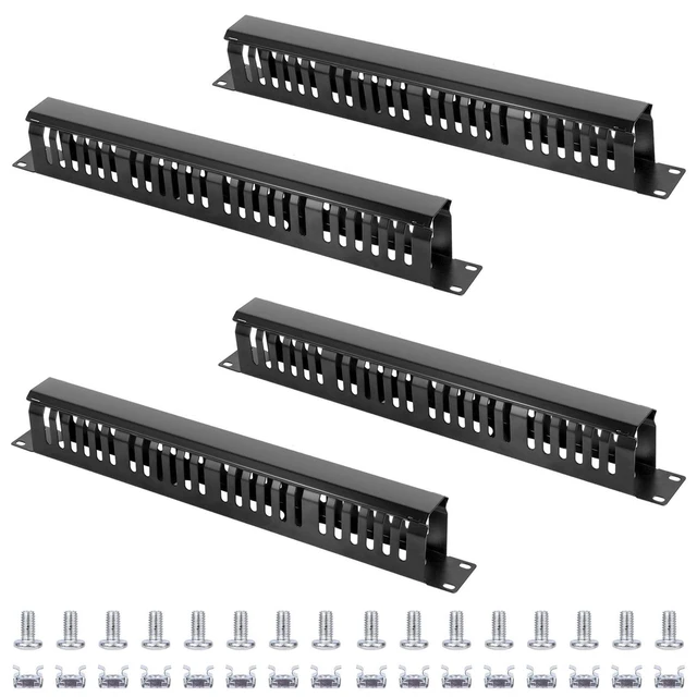 Alt view image 6 of 10 - 4 Pack 19 Inch 1U Server Rack Cable Management -24 Slot Horizontal Rack Mount Cable Manager with Rack Screws - Cable Raceway Wire Duct Channel Track Cord Organizer with Cover for Server Rack & Cabinet