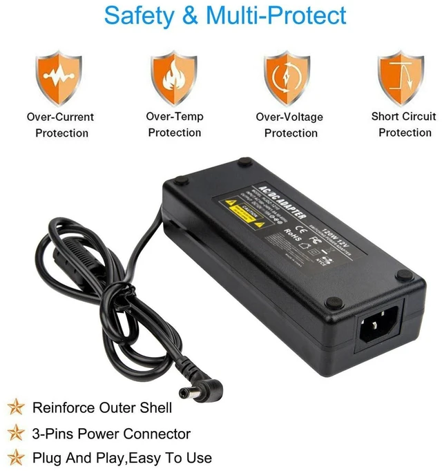 Alt view image 8 of 10 - COOLM 52V 3A Power Supply Adapter - COOLM AC DC 52 Volt 3 Amp Replacement 2A 2.3A 2.5A 2.7A 2.88A for Reolink PoE NVRs, PoE Switch, Injector, Compatible with RLN16-410 / RLN8-410