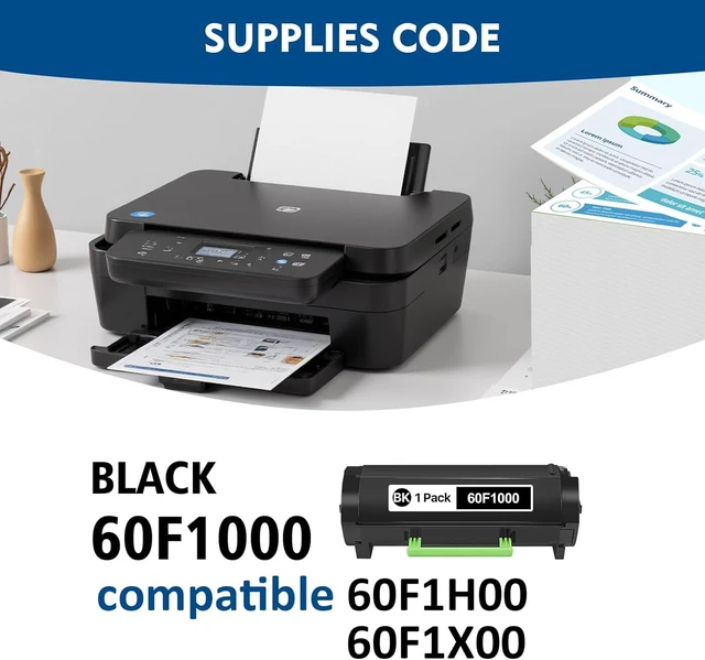 Alt view image 10 of 14 - 60F1000 Black Toner Cartridge(with chip) Replacement for Lexmark MX310,MX410,MX510,MX511,MX610,MX611 Series Printer,High Yield Ink Cartridge Compatible 60F1H00 60F1X00 Toner Cartridge (1 Pack)