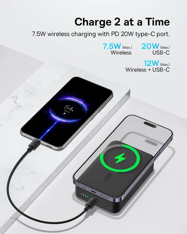 Alt view image 10 of 10 - Baseus Magsafe Battery Pack 20000mAh Wireless Portable Charger,PD 20W USB C Fast Charging Battery Pack, Compatible with iPhone 17/16/15/14/13/12 Series, Black