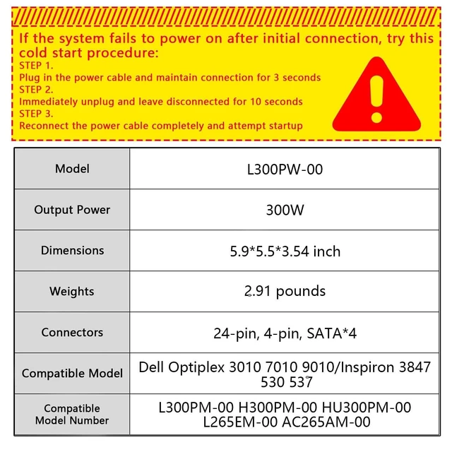 Alt view image 7 of 10 - L300PM-00 300W Power Supply Compatible with Dell Optiplex 3010 7010 9010/Inspiron 3847 530 537 540 545 560 580 620 660/PS-6301-06D G9MTY L300PM-00 L265EM-00 AC265AM-00 H300PM-00 HU300PM-00 X9GWG XW