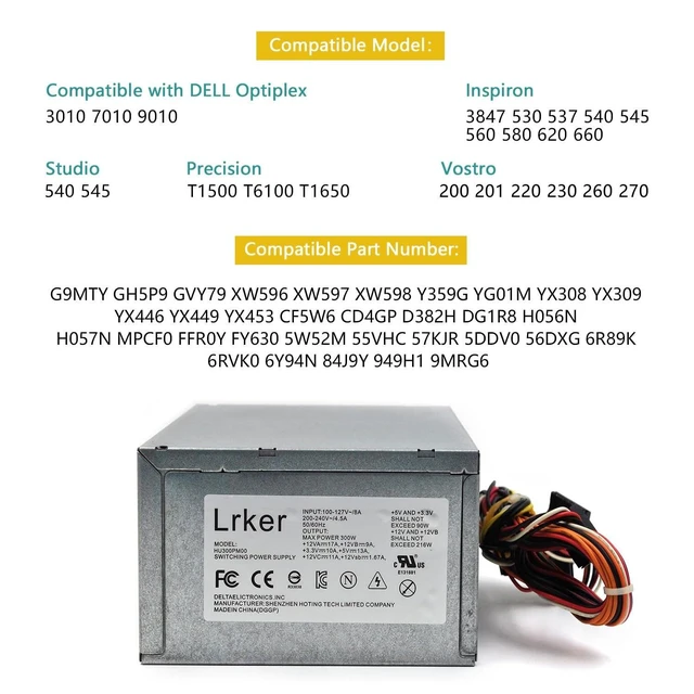 Alt view image 9 of 10 - L300PM-00 300W Power Supply Compatible with Dell Optiplex 3010 7010 9010/Inspiron 3847 530 537 540 545 560 580 620 660/PS-6301-06D G9MTY L300PM-00 L265EM-00 AC265AM-00 H300PM-00 HU300PM-00 X9GWG XW