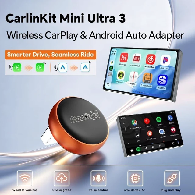 Alt view image 7 of 10 - Carlinkit Mini Ultra 3 Wireless CarPlay Adapter, Wireless Android Auto Adapter, Convert OEM Wired to Wireless Dongle, USB-A/C Plug & Play, Auto-Connect, OTA Upgrade, Orange