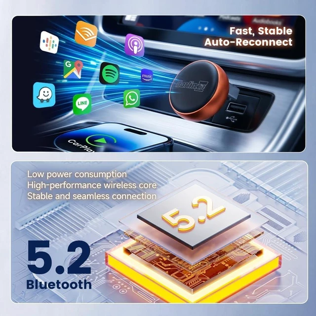 Alt view image 8 of 10 - Carlinkit Mini Ultra 3 Wireless CarPlay Adapter, Wireless Android Auto Adapter, Convert OEM Wired to Wireless Dongle, USB-A/C Plug & Play, Auto-Connect, OTA Upgrade, Orange