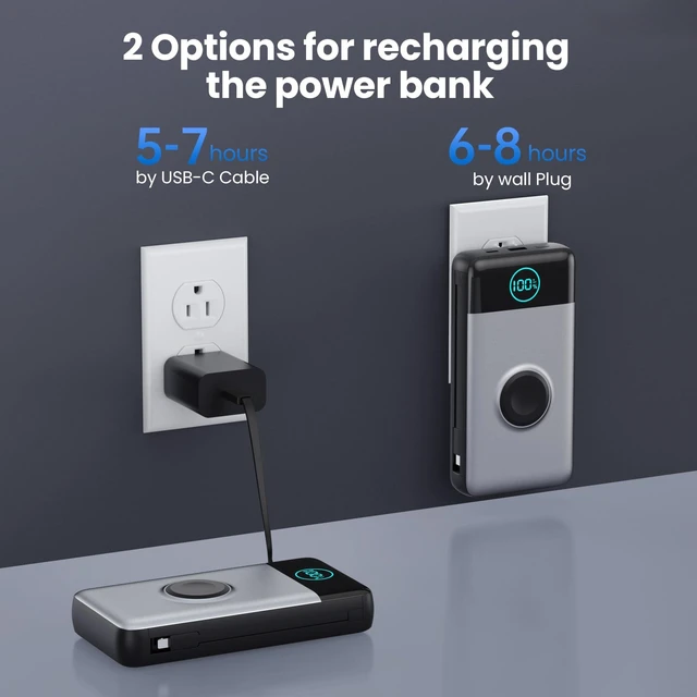 Alt view image 10 of 10 - Portable Charger for iPhone, 40800mAh Power Bank with Built-in Cables & AC Wall Plug, All in One 5 Outputs USB C Fast Charging External Battery Pack for iPhone 17/16/15/14, Android, Travel Essential