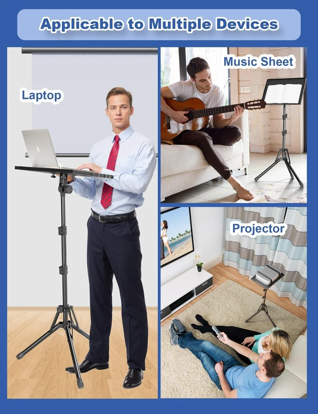 Alt view image 8 of 10 - Projector Stand Tripod, Adjustable Height 26 to 56 Inch Laptop Tripod, Laptop Stand with Mouse Tray, Foldable Tripod for Projector with Carry Bag, Portable Podium Stand for Office, Home, Stage, DJ