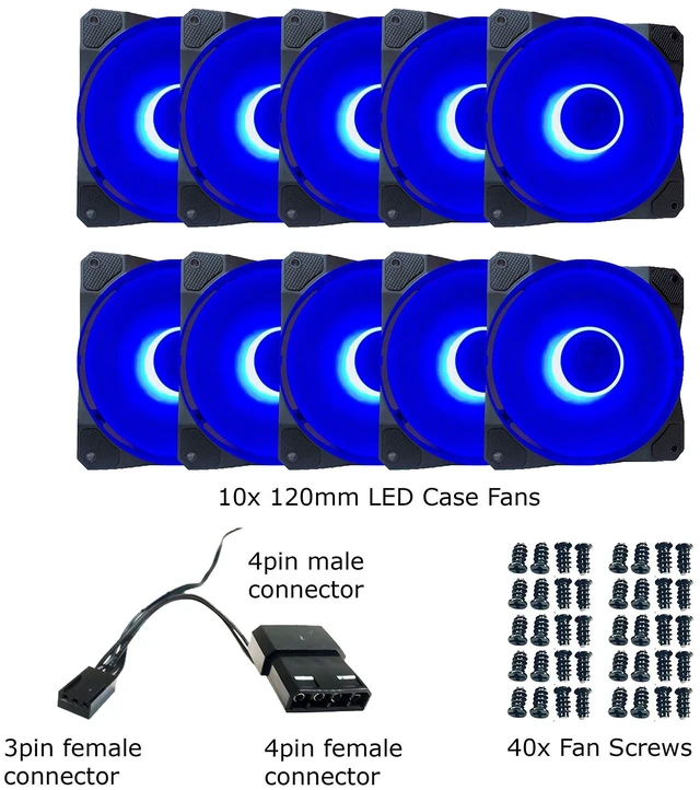 Alt view image 10 of 10 - APEVIA CO1012L-BL Cosmos 120mm Blue LED Ultra Silent Case Fan w/ 16 LEDs & Anti-Vibration Rubber Pads (10 Pk)