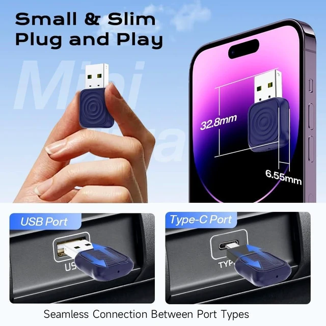 Alt view image 8 of 10 - Carlinkit Mini Ultra Wireless CarPlay & Android Auto Adapter - Plug & Play Dongle for iPhone & Android, Convert Wired to Wireless, USB-A/USB-C Fast Connection, Compatible with OEM Wired