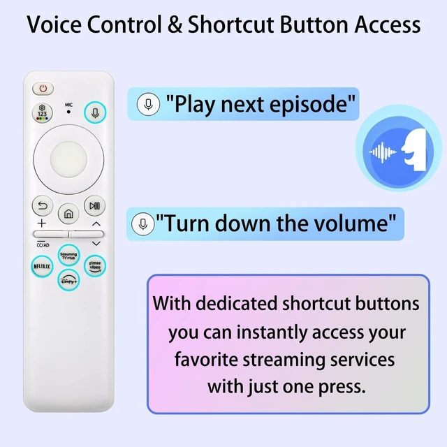 Alt view image 9 of 10 - 2 Pack New BN59-01432A TM2360E Solar Voice Remote Control Replacement for 2023 and 2024 Compatible with Samsung Neo QLED, 8K, The Frame and Crystal UHD Series, 4 Shortcut Buttons, White