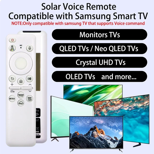 Alt view image 10 of 10 - 2 Pack New BN59-01432A TM2360E Solar Voice Remote Control Replacement for 2023 and 2024 Compatible with Samsung Neo QLED, 8K, The Frame and Crystal UHD Series, 4 Shortcut Buttons, White