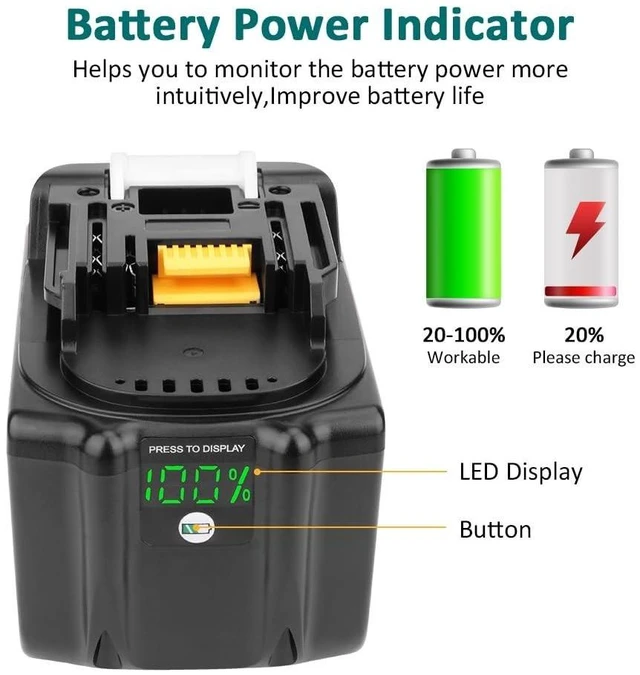 Alt view image 8 of 10 - waitley 18V 9.0Ah Replacement Battery Compatible with Makita 18V Battery BL1890 BL1830 BL1840 BL1850 BL1860 Lithium-Ion Battery Tools with LED Indicator (Not Made in Makita)