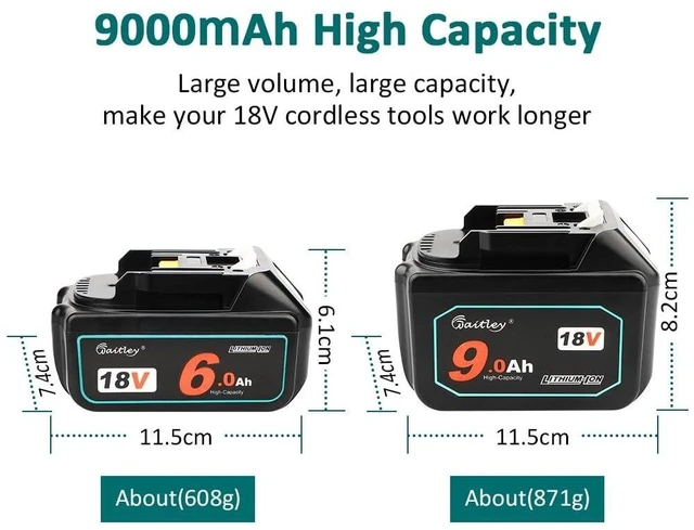 Alt view image 9 of 10 - waitley 18V 9.0Ah Replacement Battery Compatible with Makita 18V Battery BL1890 BL1830 BL1840 BL1850 BL1860 Lithium-Ion Battery Tools with LED Indicator (Not Made in Makita)