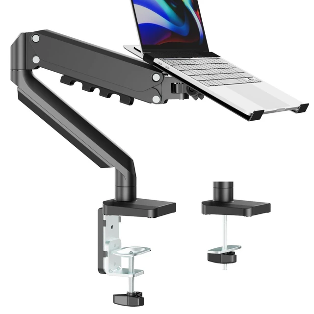 Alt view image 6 of 10 - UPGRAVITY 2-in-1 Gas Spring Laptop Arm for 12"-17" Notebook/13-32 Monitor Screen, Full Motion Adjustable Laptop Desk Mount with Tray, Holds 3.3-17.6lbs, Clamp-on and Grommet Base